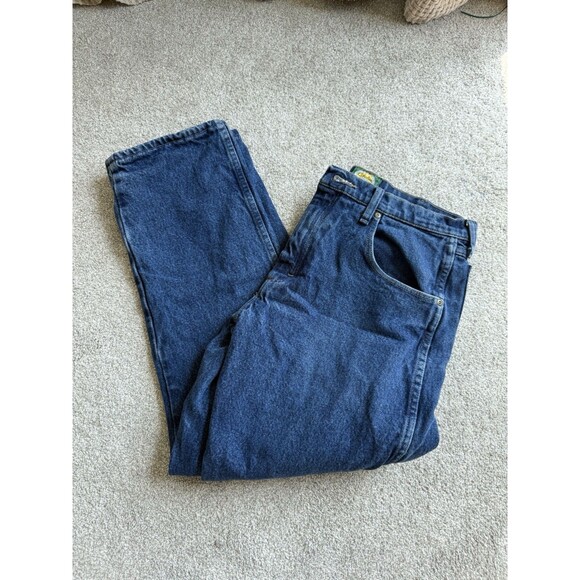 Cabela's Jeans Mens 34x30 Blue Dark Wash Denim Flannel Lined Outdoor Chore Work - Picture 1 of 8